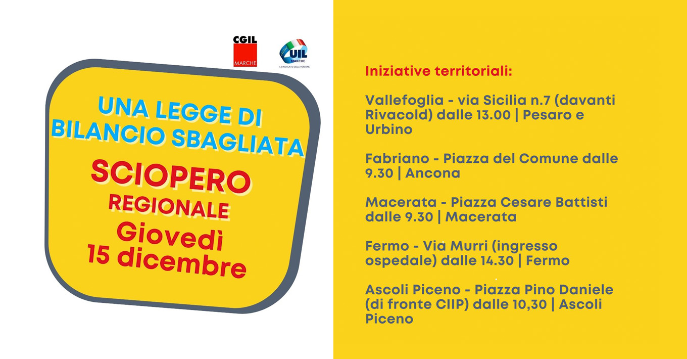 Sciopero regionale giovedì 15 dicembre