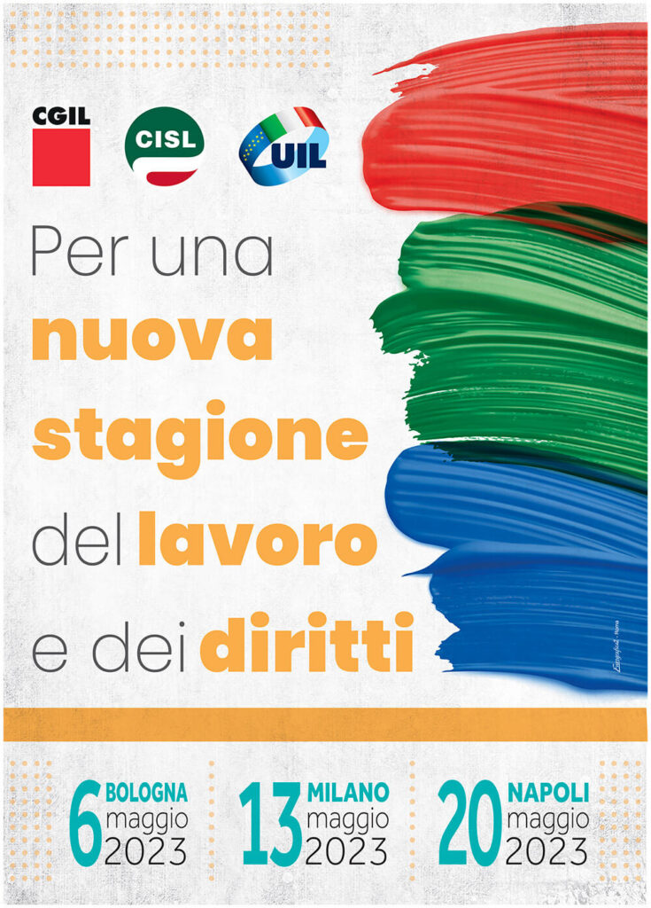 locandina manifestazione cgil cisl uil 13 maggio 2023 bologna