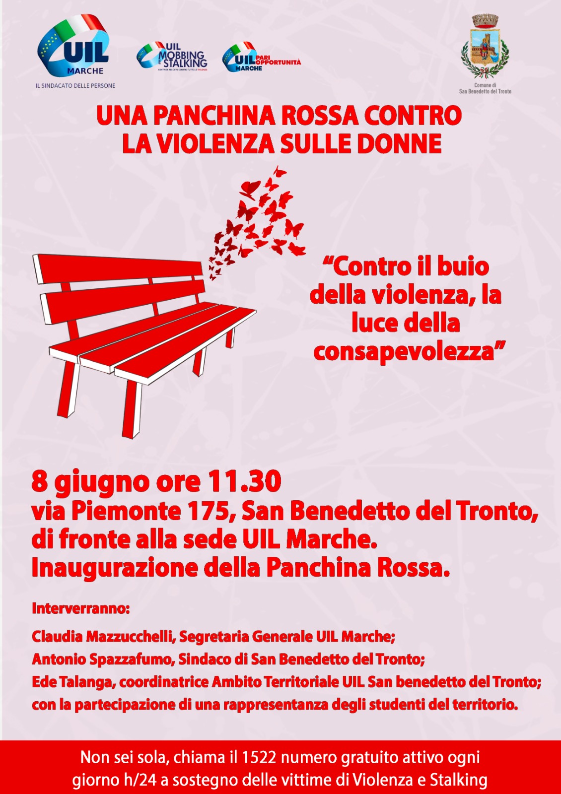 8 giugno, San Benedetto: arriva la Panchina Rossa